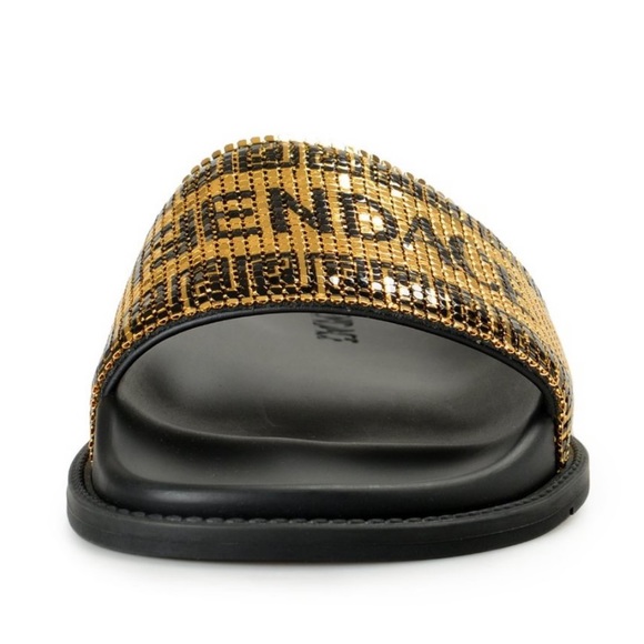 NWT FENDI NIB BLK/GOLD METAL MESH LOGO POOL SLIDES MADE IN ITALY 39EU 8.5 - Picture 9 of 14